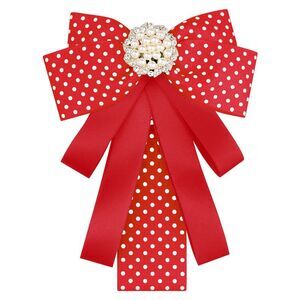 Polka Dots Bow Ties Ribbon Shirt Collar Decoration Brooch Pin Red